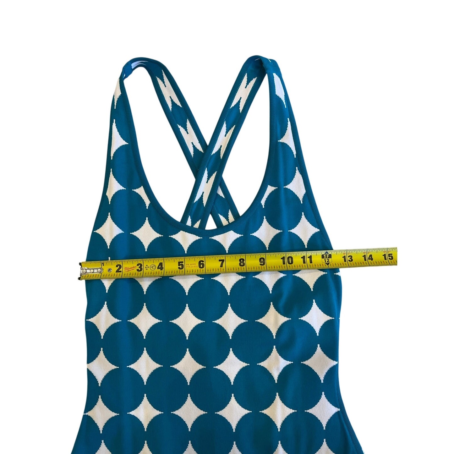 Herve Leger Paris Bandage Dress XS Teal White Geometric Criss Cross Open Back