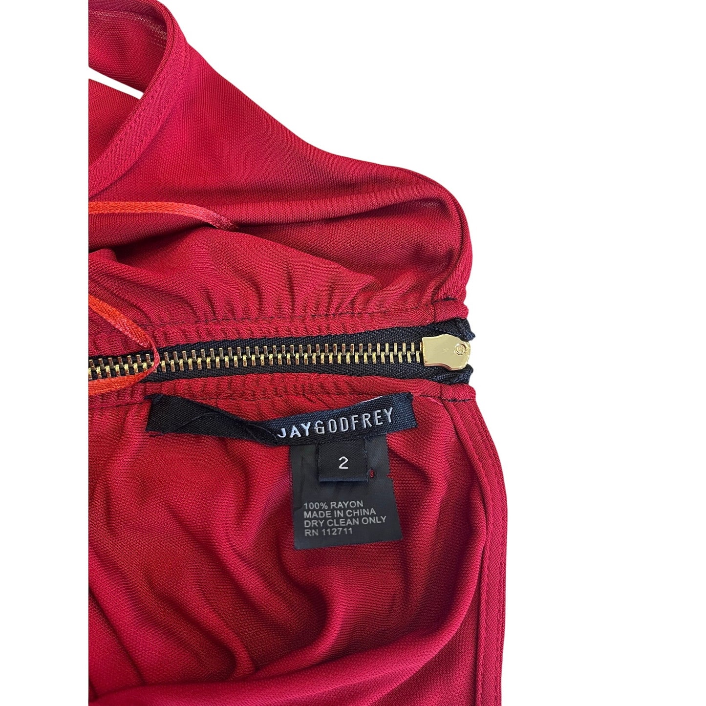Jay Godfrey Red Ruched Bodycon Dress Size 2 Exposed Back Zipper Cocktail Mini