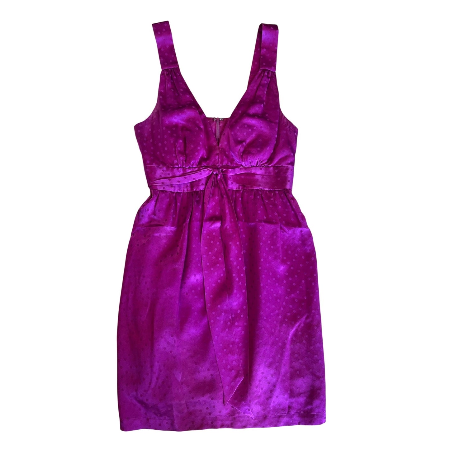 Single Dress 100% Silk Fuchsia Polka Dot Cocktail Dress Sz S Satin Tie Waist