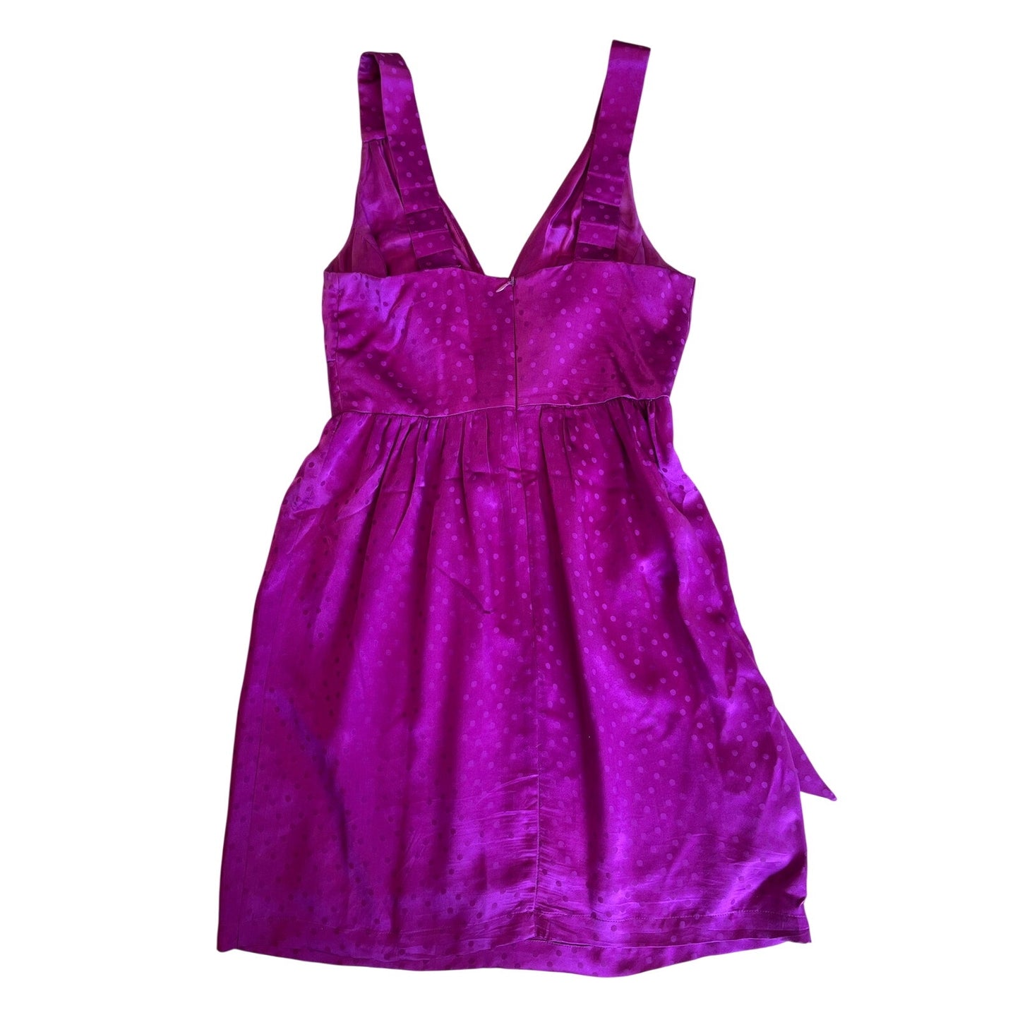 Single Dress 100% Silk Fuchsia Polka Dot Cocktail Dress Sz S Satin Tie Waist