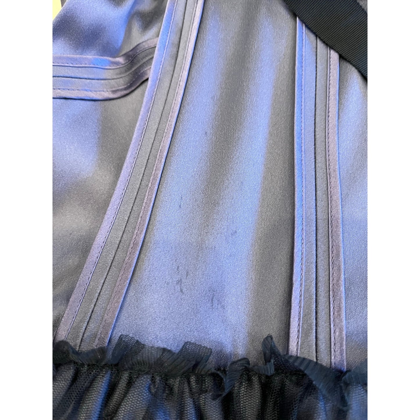 BCBG Max Azria Gray Black Fit & Flare Cocktail Dress Ribbon Bow Silk Trim