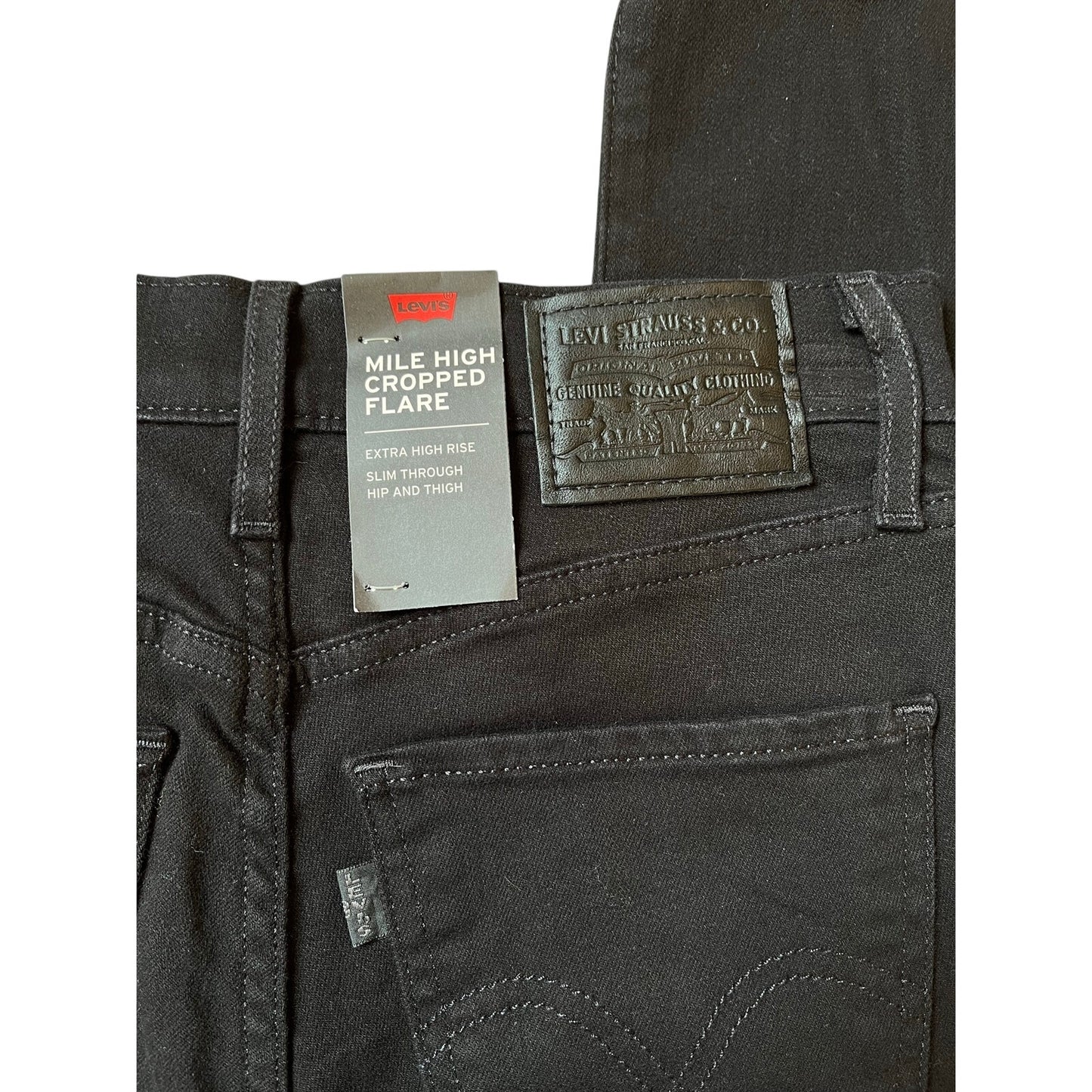 NWT Levi's Premium Mile High Cropped Flare Jeans Black 25x26 Extra High Rise