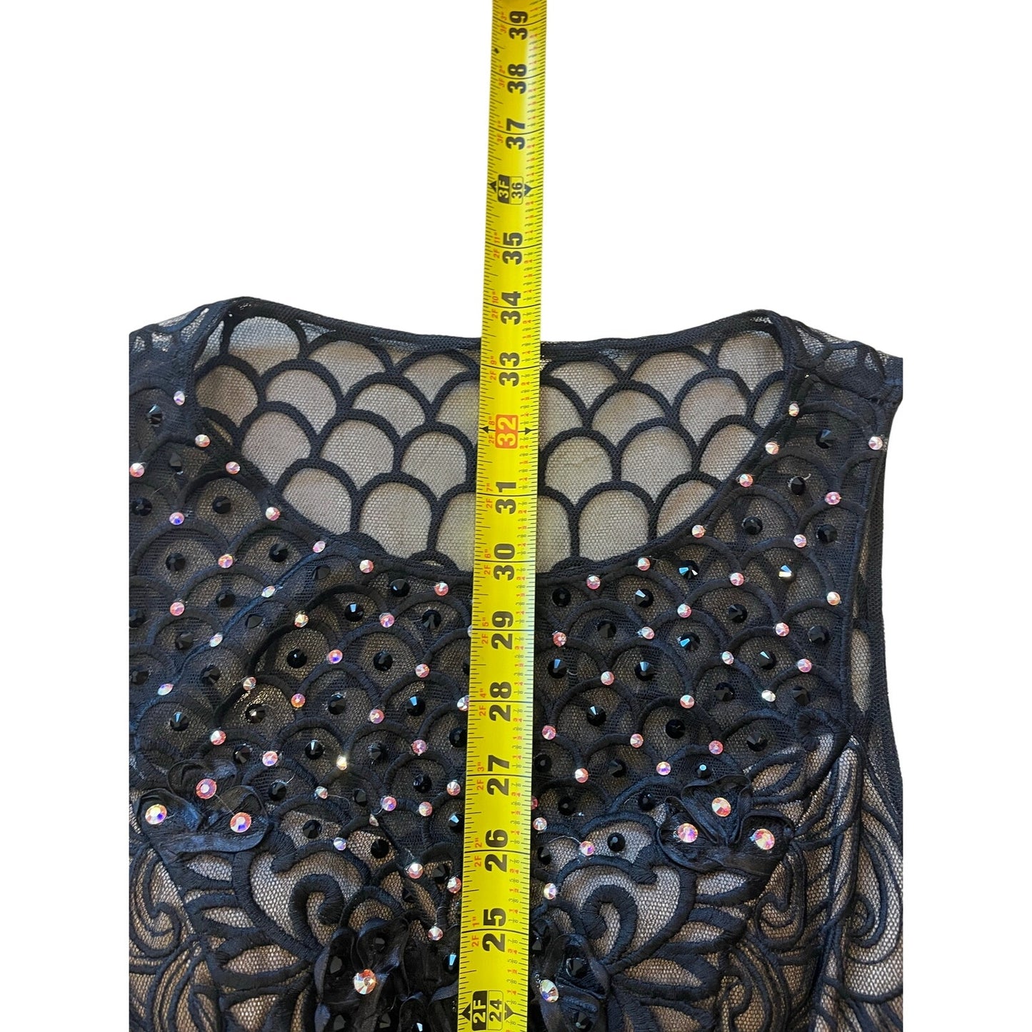 Sue Wong Black Nude Embroidered Beaded Cocktail Dress Fit & Flare Size 4