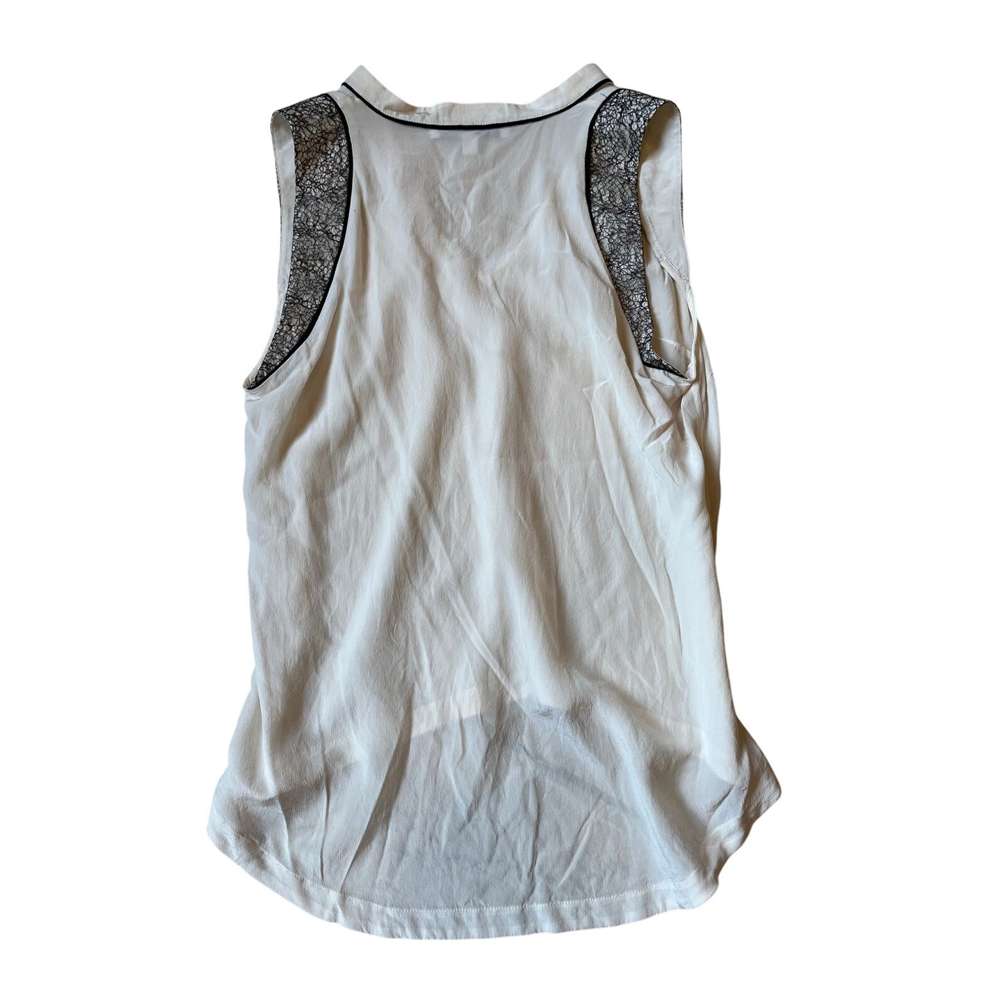 Elizabeth and James Ivory Silk Sleeveless Blouse XS Mesh Shoulder High Low Top