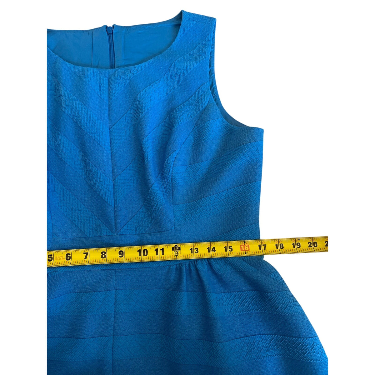 Karen Millen Blue Fit & Flare Dress UK 16 US 12 Textured Stripe Sleeveless
