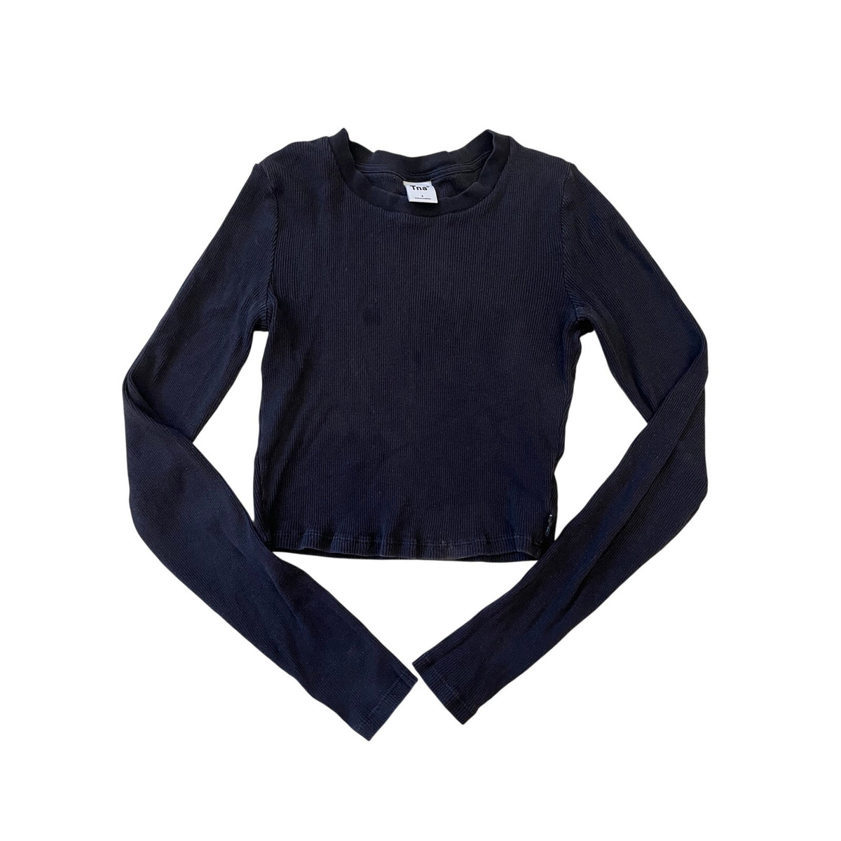 Tna Aritzia Black Ribbed Fitted Long Sleeve Top Size S