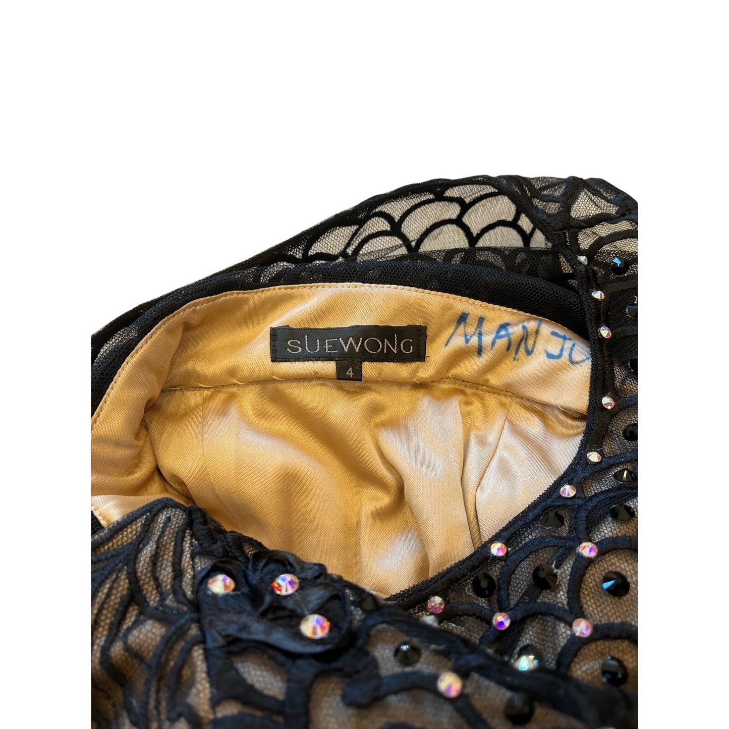 Sue Wong Black Nude Embroidered Beaded Cocktail Dress Fit & Flare Size 4