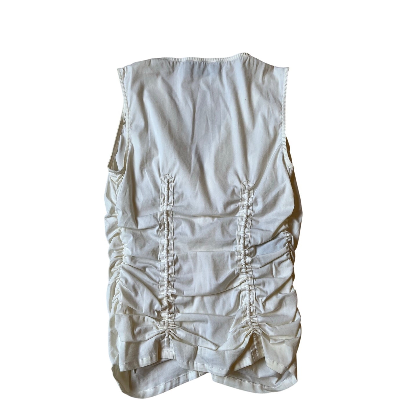 Derek Lam White Ruched Sleeveless V-Neck Stretch Designer Top Blouse Size 8