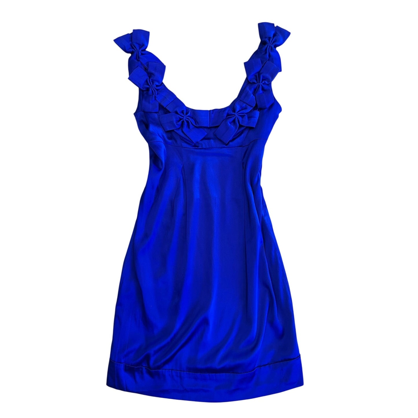 Women's Royal Blue Satin Bow Sleeveless Cocktail Dress
