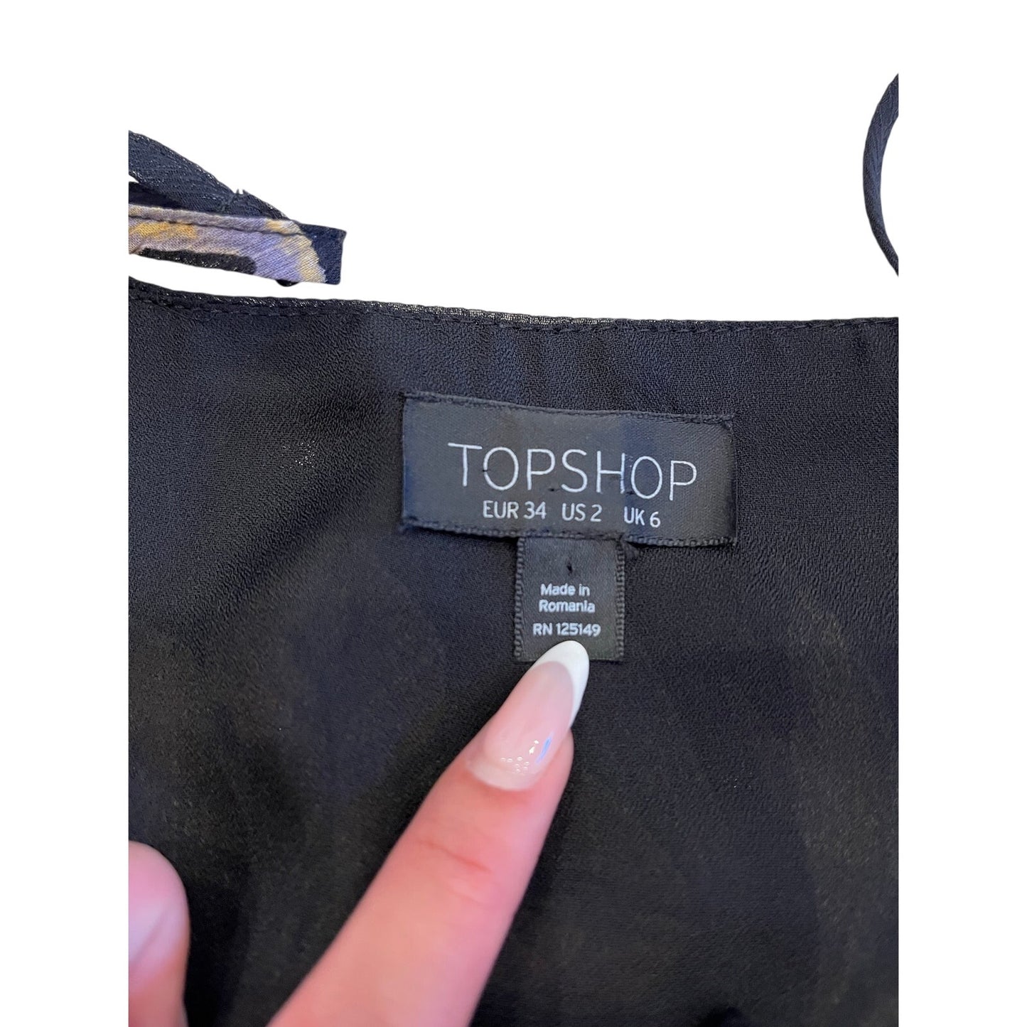 Topshop Floral Ruffle Mini Dress Black Chiffon Tiered Cami Dress US 2