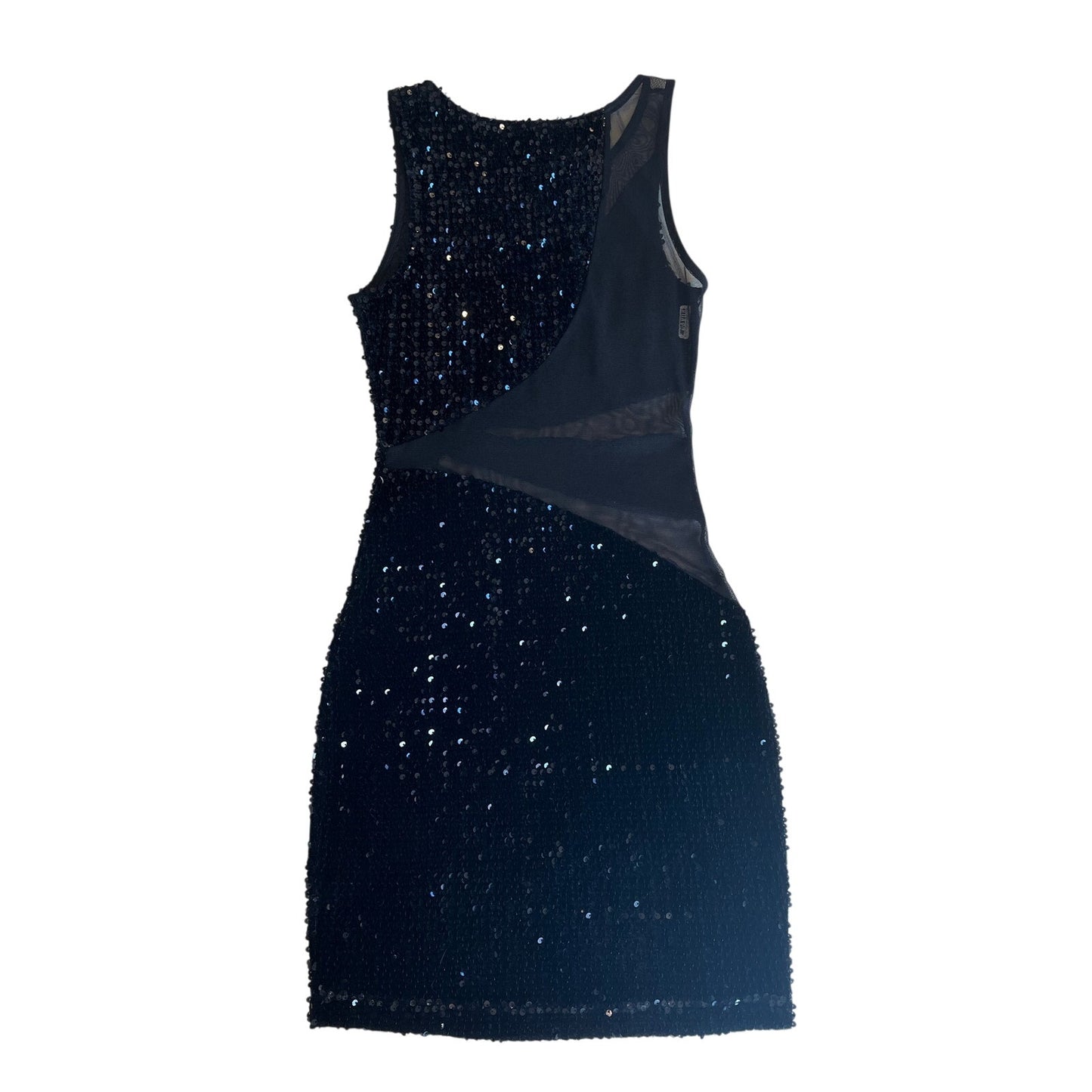 Fora Black Sequin Mesh Cutout Bodycon Mini Dress Sleeveless Party Cocktail