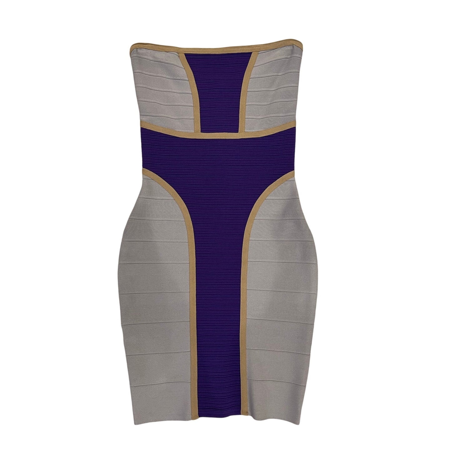 Cut25 Colorblock Strapless Bandage Bodycon Dress Gray Purple Tan M