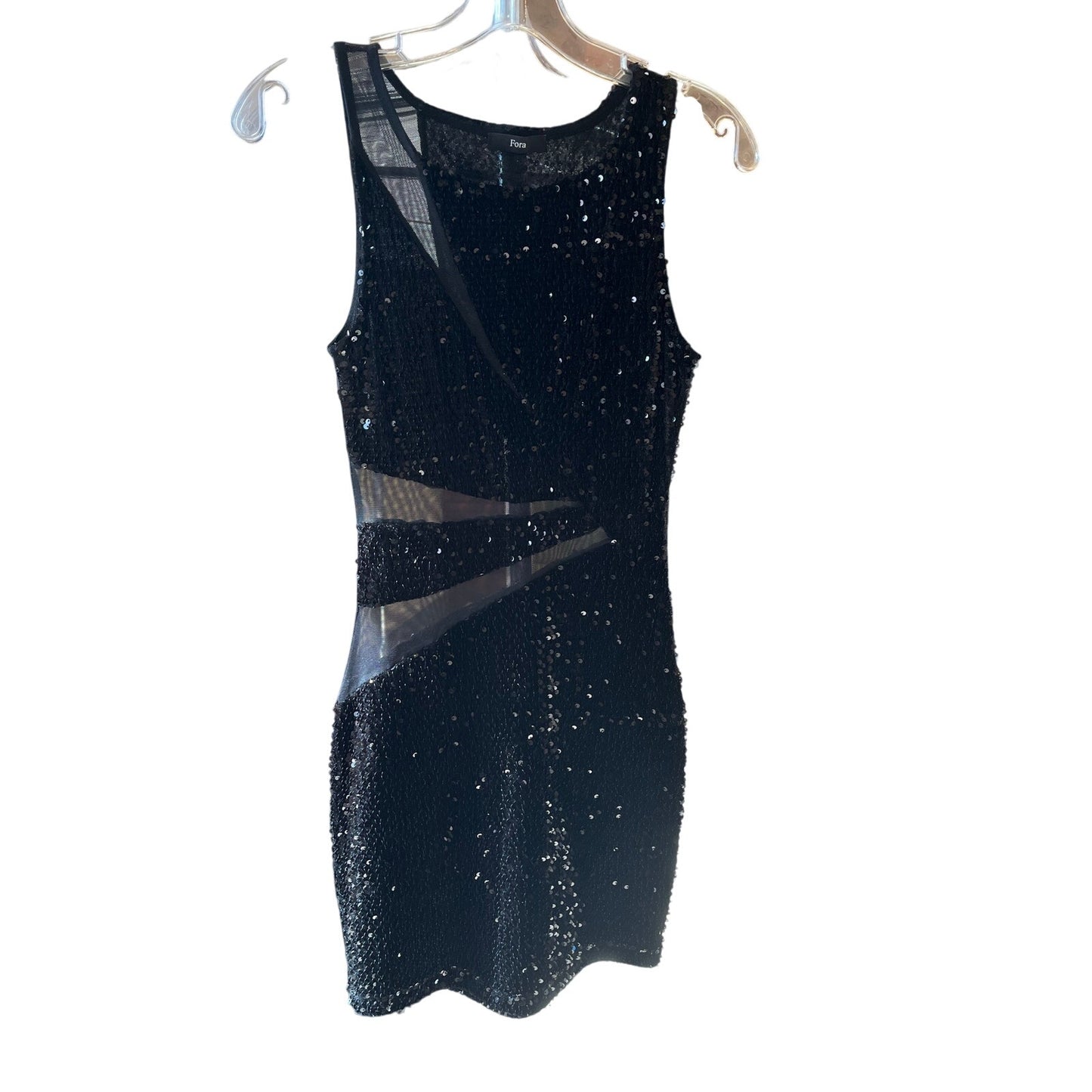 Fora Black Sequin Mesh Cutout Bodycon Mini Dress Sleeveless Party Cocktail