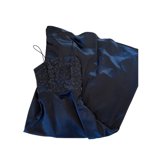 Jump Apparel Black Satin Beaded Mesh Formal Prom Evening Gown Dress Size 5