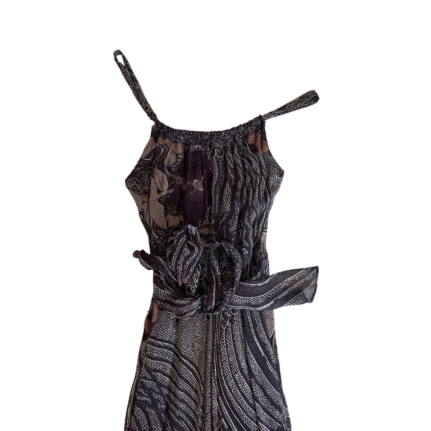 Eva Blue Brown Floral Beaded Handkerchief Hem Midi Dress Rayon Size 6 Boho