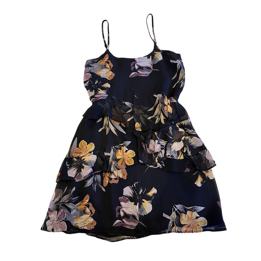 Topshop Floral Ruffle Mini Dress Black Chiffon Tiered Cami Dress US 2