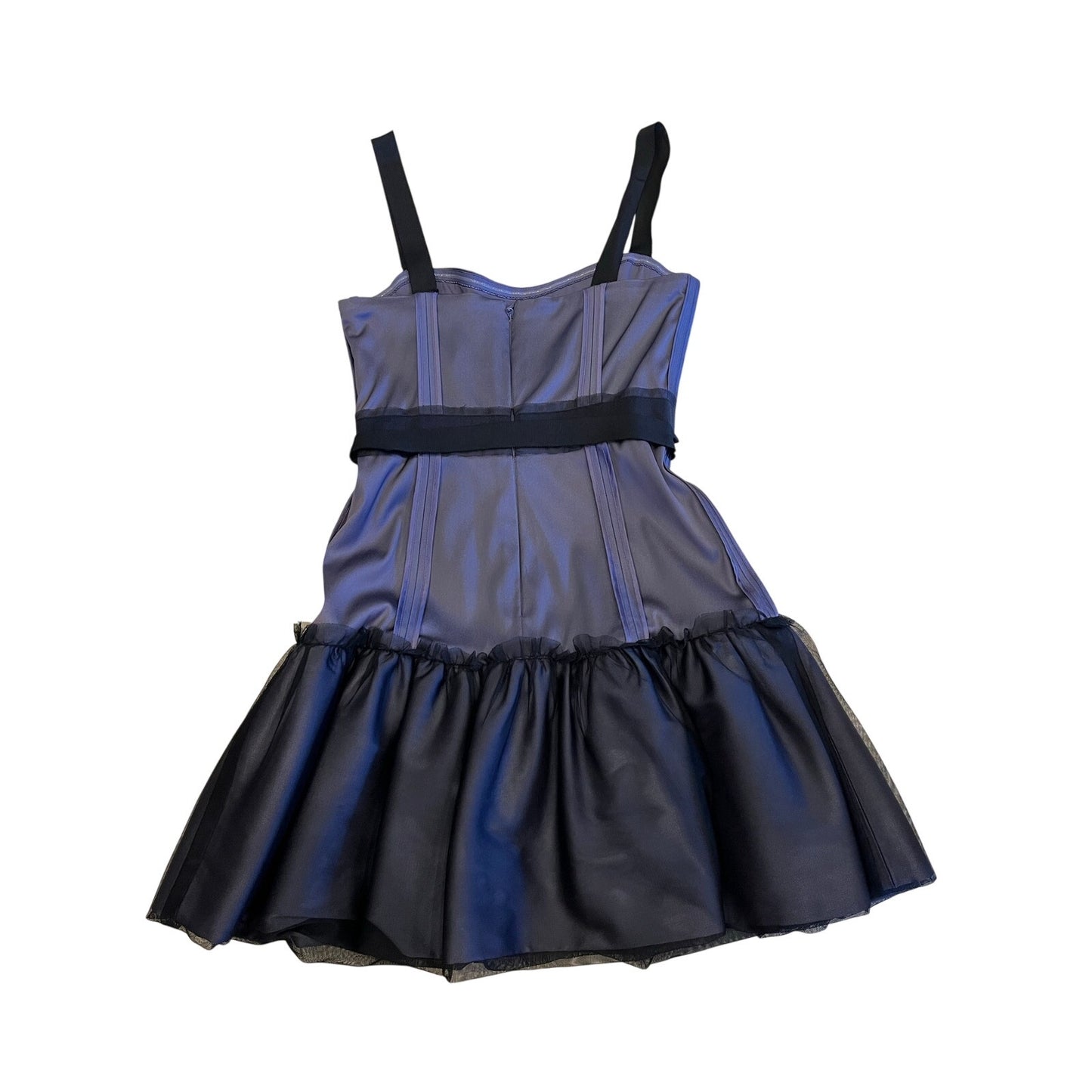 BCBG Max Azria Gray Black Fit & Flare Cocktail Dress Ribbon Bow Silk Trim