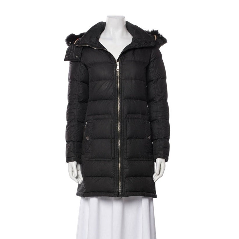 Authentic Burberry brit down coat with fur hood