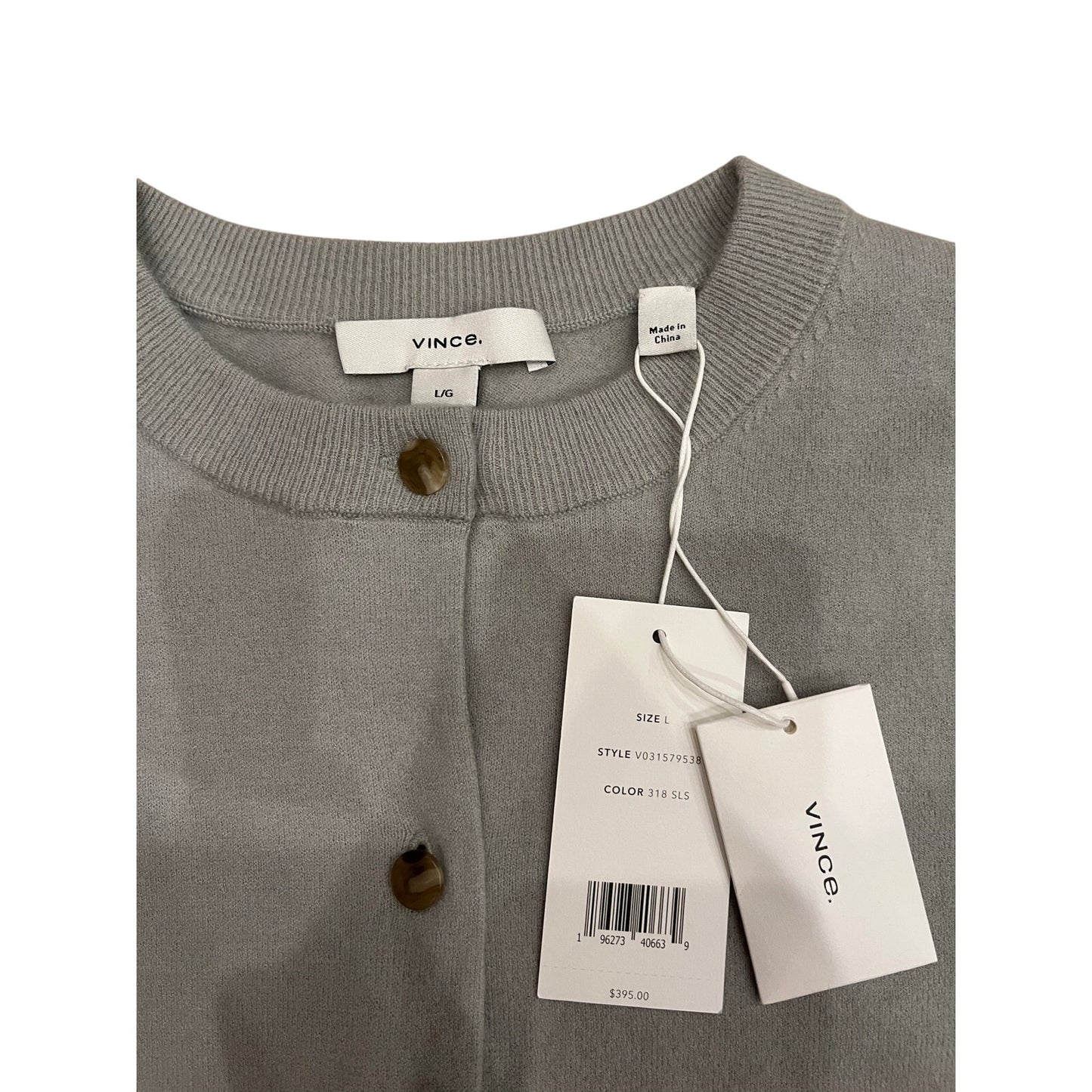 NWT Vince Gray Wool Cashmere Blend Crewneck Cardigan Sweater Large $395