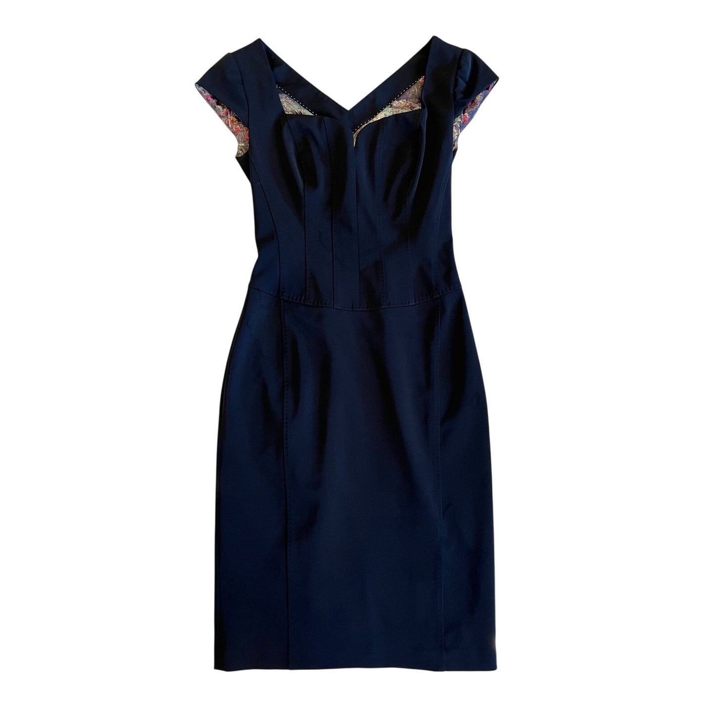 Ted Baker London Black Sweetheart Neck Sheath Dress Floral Lined Size 0 XS