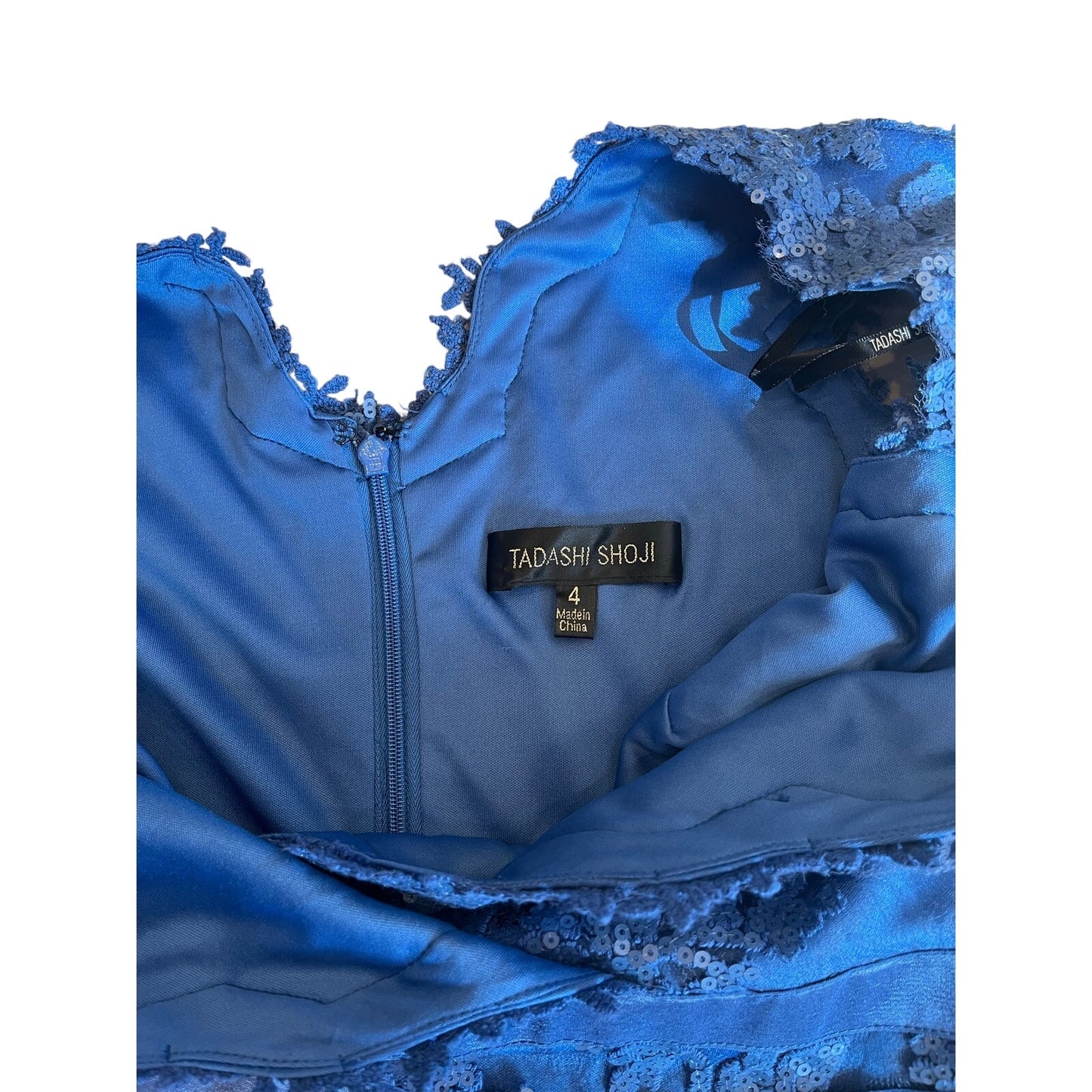 Tadashi Shoji Size 4 Blue Sequin Lace Sheath Dress Cap Sleeve Cocktail