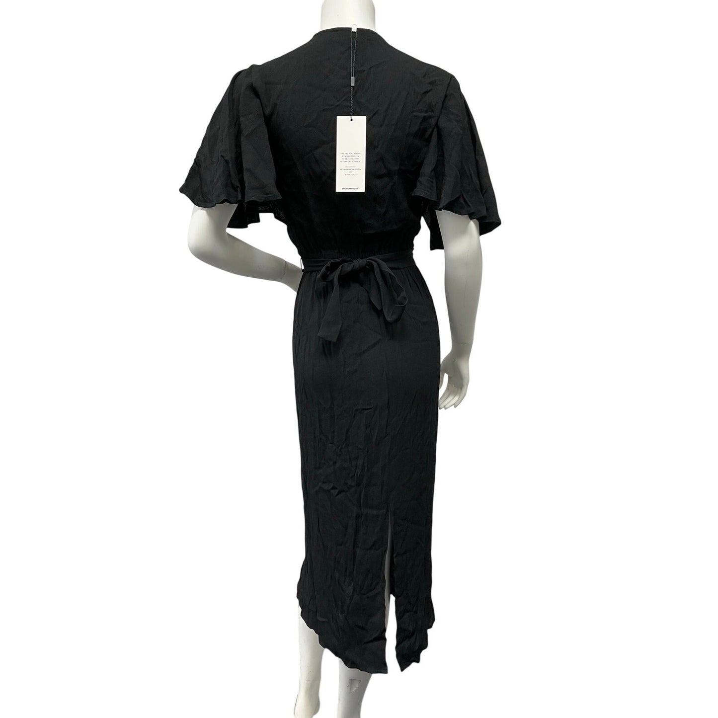NWT Emerson Fry Black Ruffle Midi Dress Puff Sleeve Rayon