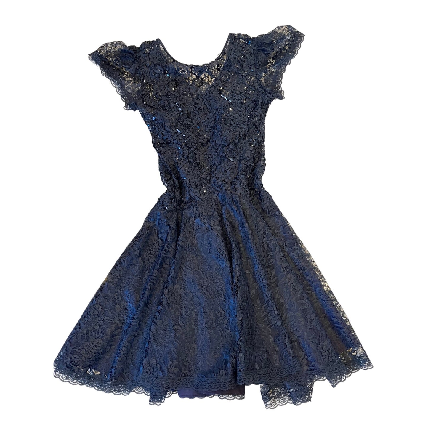 Vintage Hampton Nites Black Lace Sequin Party Dress Size 34