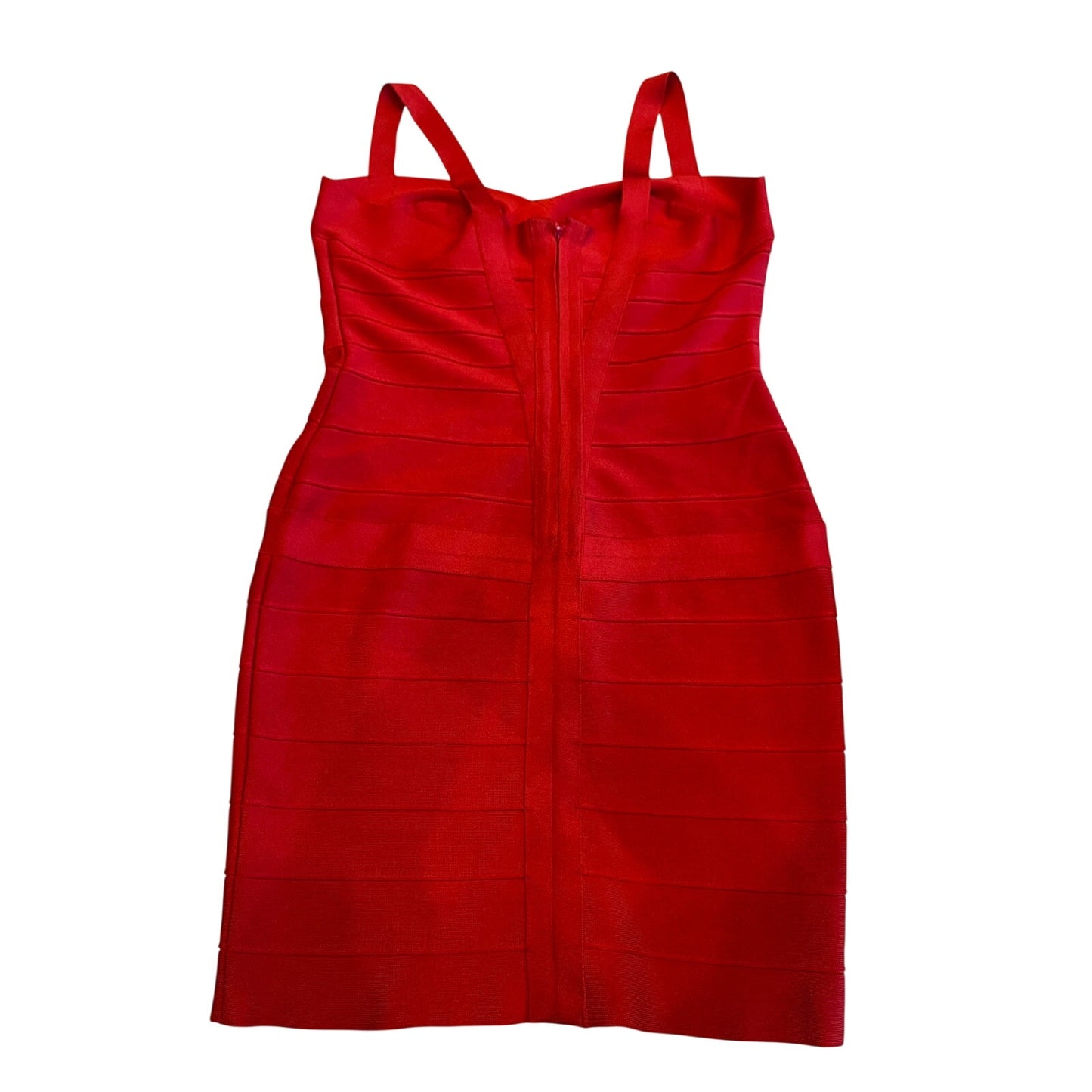Red Bandage Bodycon Midi Dress Size Large Bustier Crisscross Strap Cocktail