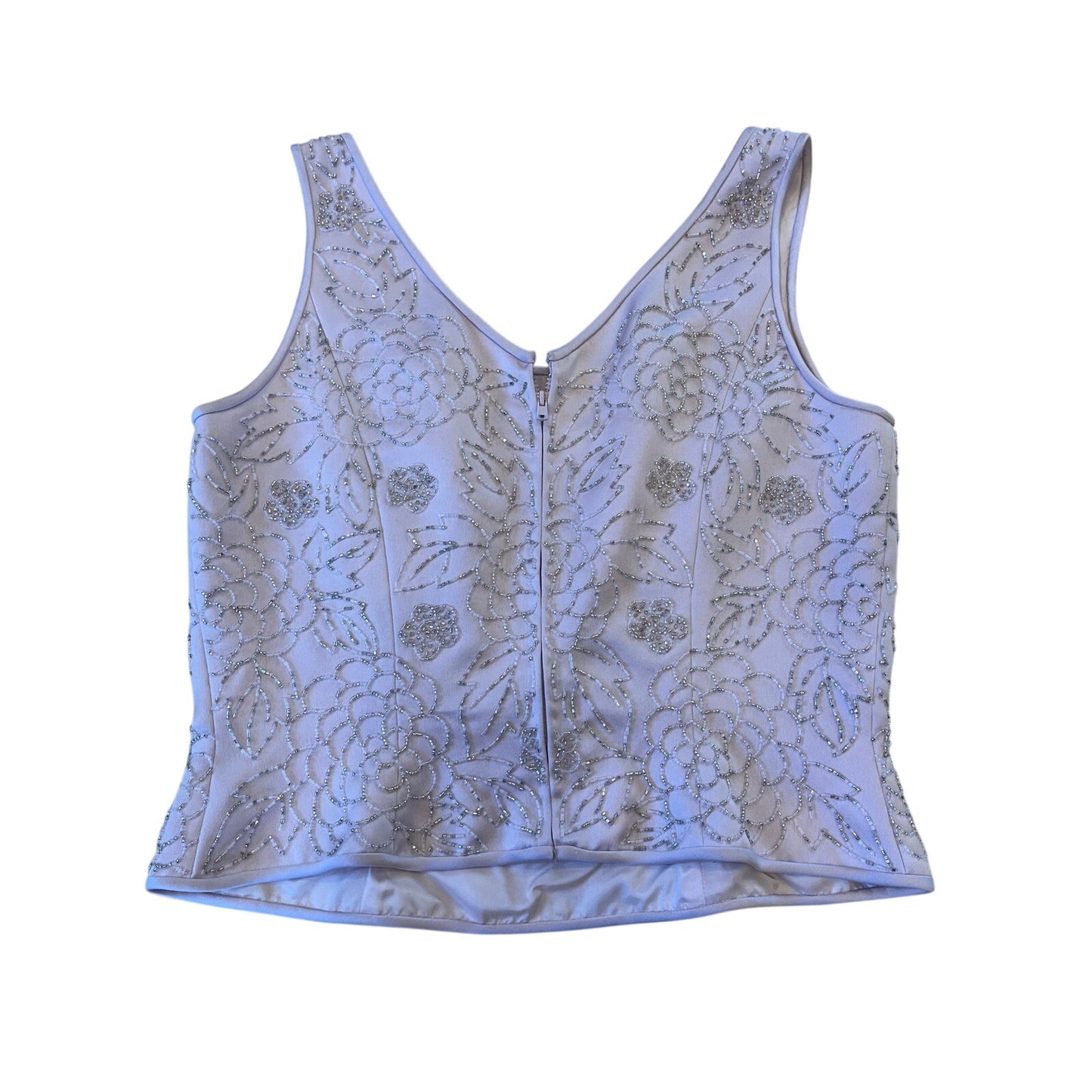 Oleg Cassini Black Tie Beaded Floral Formal Tank Top Blush Pink Size 8