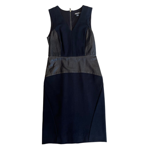 DKNY Donna Karan Black Faux Leather Panel Sheath Dress Size 8