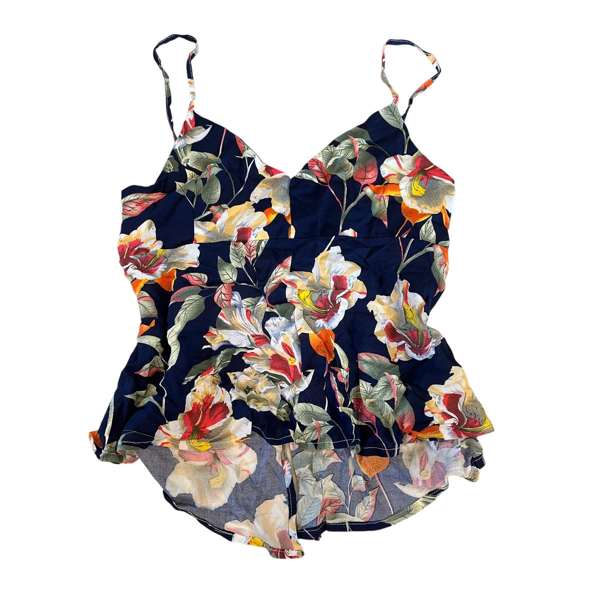 Raya Sun Floral Tank Top Size M Navy Tropical 100% Rayon