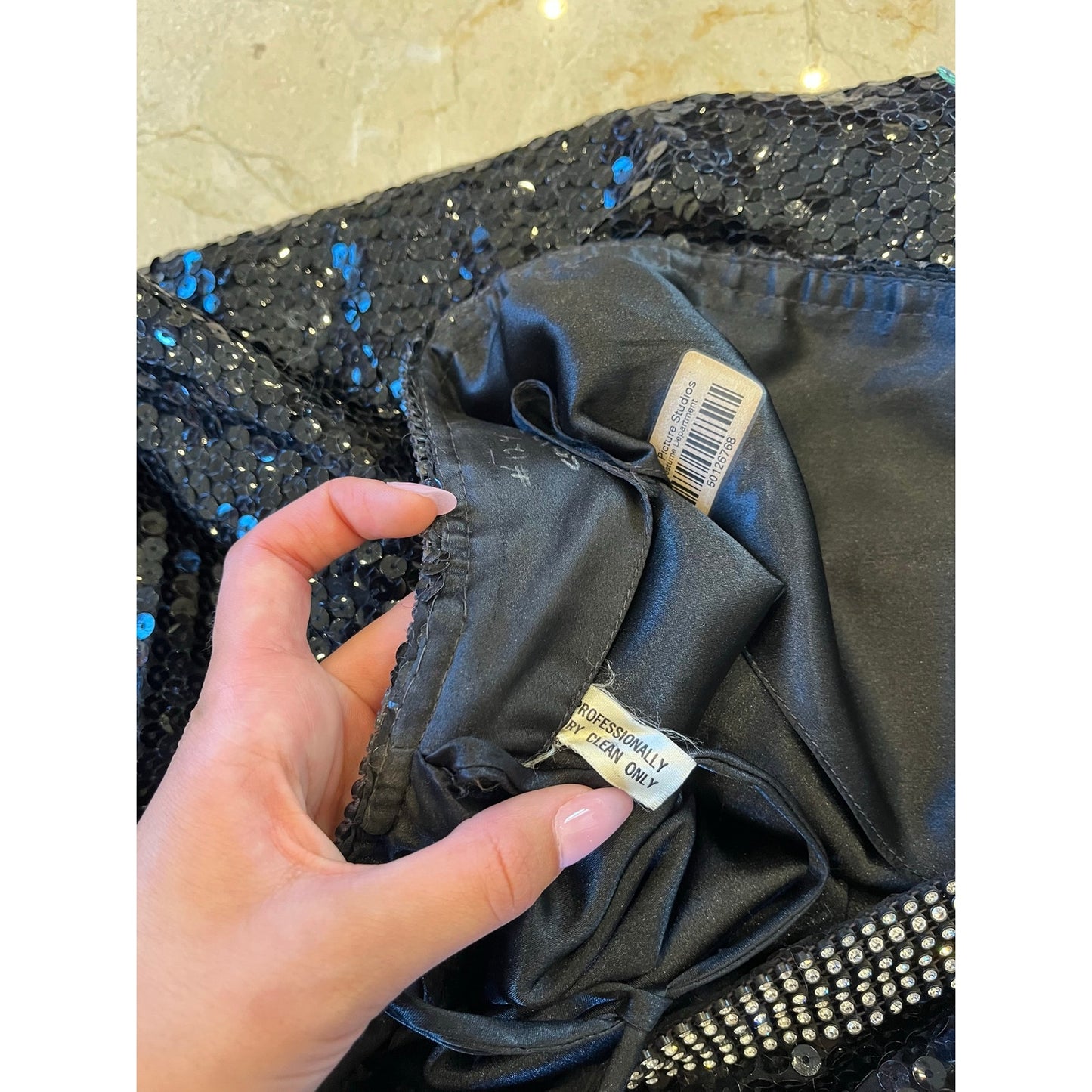 Vintage Black Sequin Evening Gown Rhinestone Slit Dress